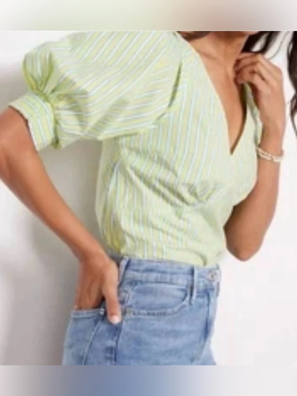 Anthropology Sanctuary Light Green Striped Blouse Size: Medium